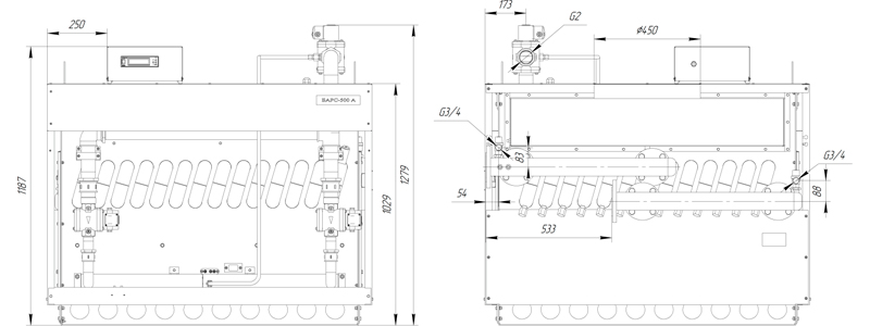 Чертеж новой модификации котла «Барс» Схема котла «Барс» с модуляцией мощности и сниженным гидравлическим сопротивлением